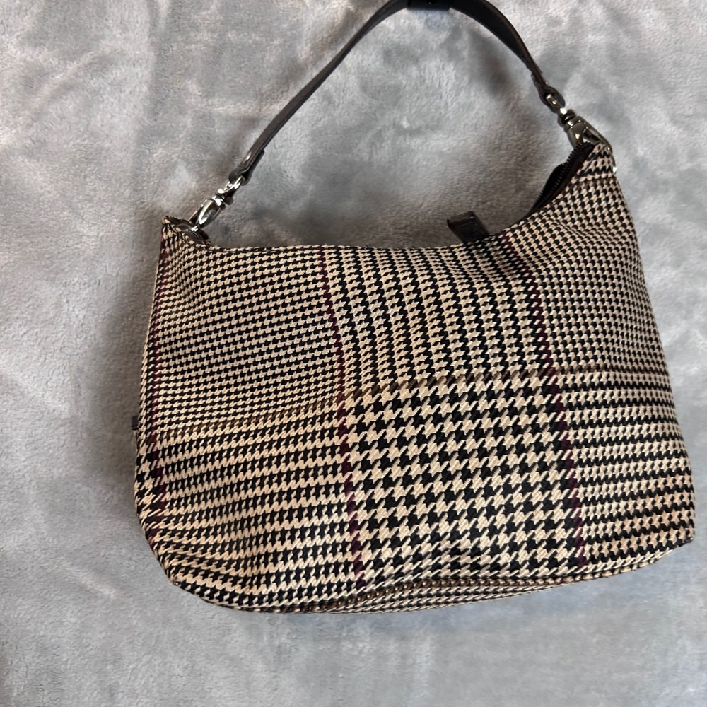Lauren Ralph Lauren Y2K Houndstooth Hobo Shoulder Bag Tan Black Burgundy - Picture 6 of 10